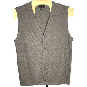 Eddie Bauer Sweater Vest Men's Size XL Button Up Gray Ribbed Knit V Neck stretch